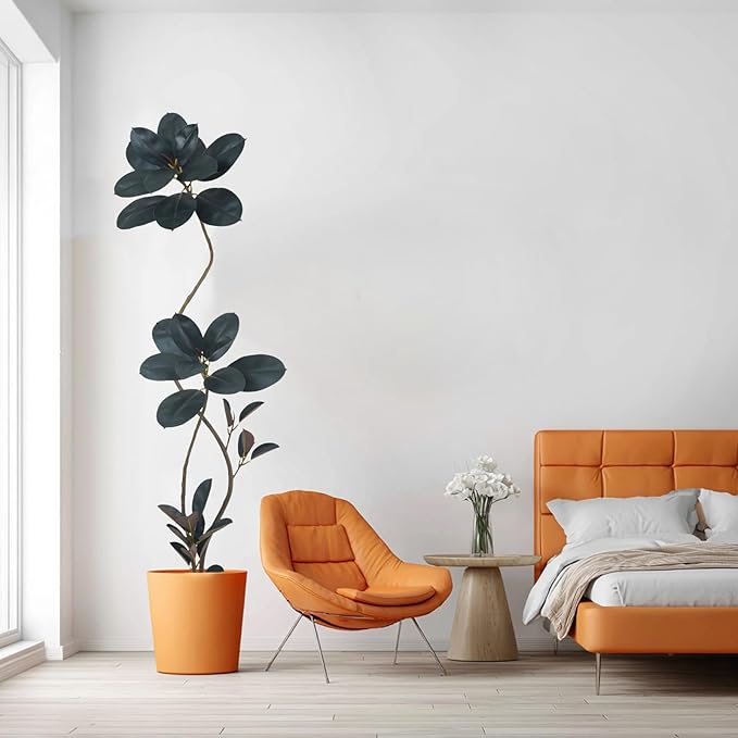 Artificial Rubber Tree Plant, 78 Inch Indoor Tree, Black with Round Planter, All Season Home Decor (Black,6.5ft)