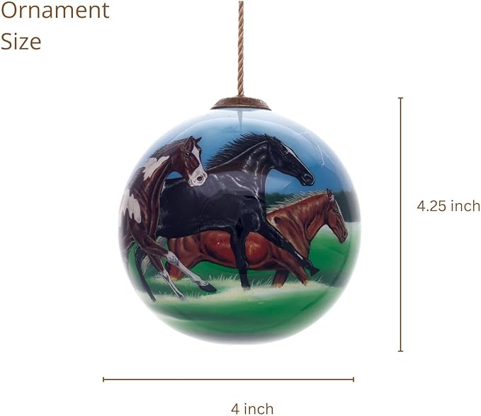 Running Horse Christmas Ornament – Hand-Painted Glass Horse Ornament for Christmas Tree – Black, Brown & Pinto Horses in Motion – Horse Ornaments for Equestrian Holiday Decor