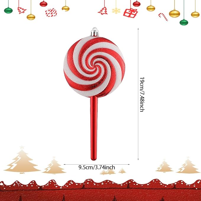 Christmas Lollipop Ornaments Glitter Hanging Lollipop Ornaments, 7.5inch Red White Lollipop,Threaded Shaped Lollipop for Xmas Tree Holiday Party Home Decor