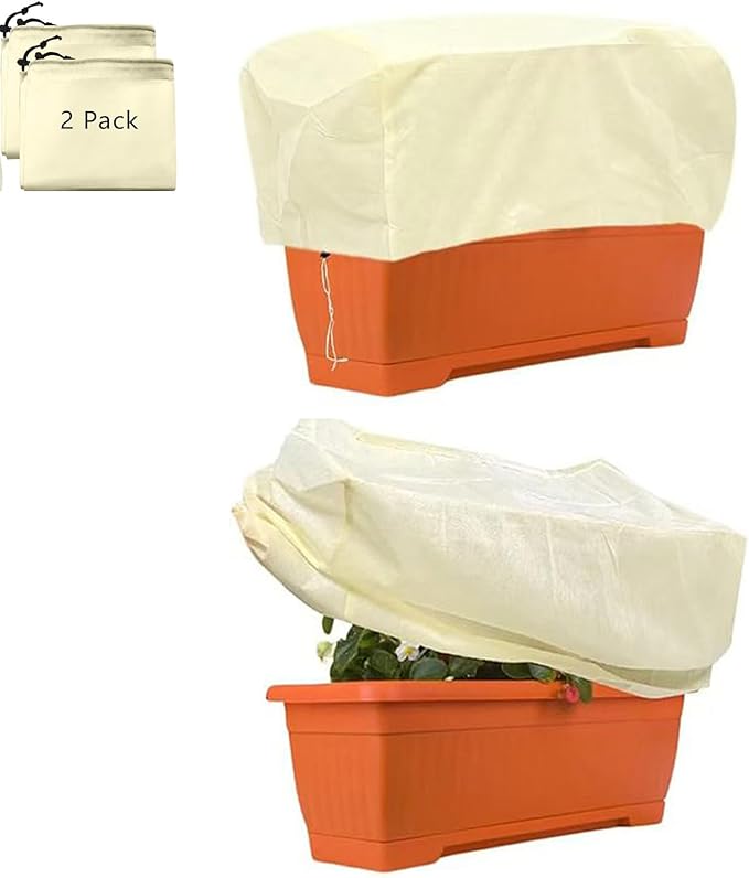 Plant Cover Freeze Protection,Rectangular Plant Protection Cover, Planter Plant Winter Frost Blanket with Zip Drawstring,2 Pack (39.3x17.7x15.7INCH)