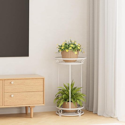 Plant Stand Indoor Outdoor - Metal Planter Holder Shelf Tall Tiered Flower Pot Display Organizer Rack for Garden, Patio, Living Room, Bathroom, Office (White)
