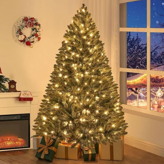 Naomi Home 6.5ft Christmas Tree with Lights, Realistic Spruce Xmas Tree Prelit with Foot Pedal, 1197 Branch Tips, 450 Warm Lights and Metal Stand, Aritificial Tree, Árbol De Navidad