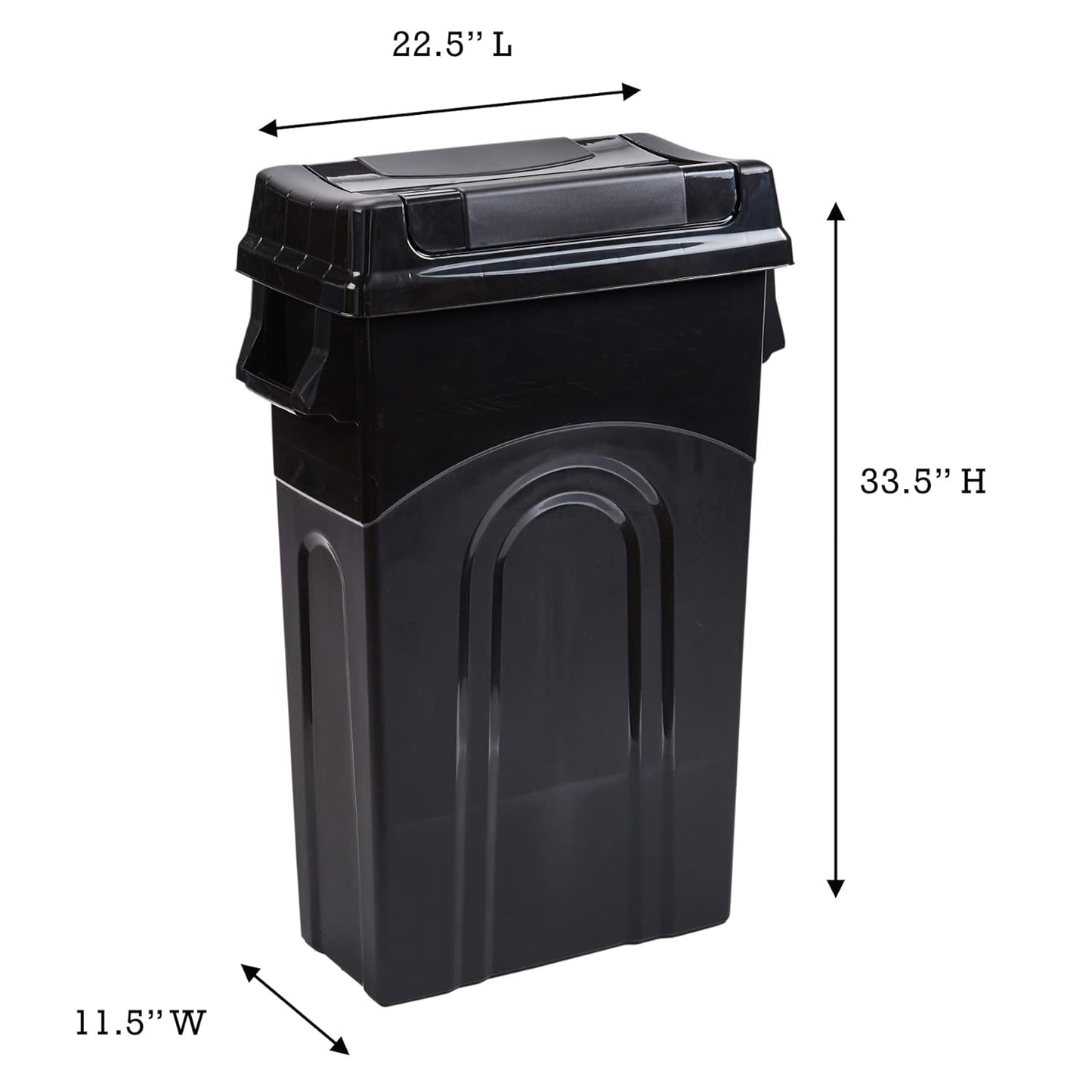 United Solutions Highboy Waste Container with Swing Lid, 23 Gallon, Space Saving Slim Profile and Easy Bag Removal, Handles for Easy Carrying, Indoor/Outdoor Use, Black, 1-Pack.