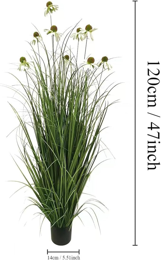 46-Inch Artificial Tall Grass Plant with 9 Lifelike Echinacea Flower - Ideal for Indoor or Outdoor Decoration, Housewarming Gifts, and Home Decor (1-Pack,White)
