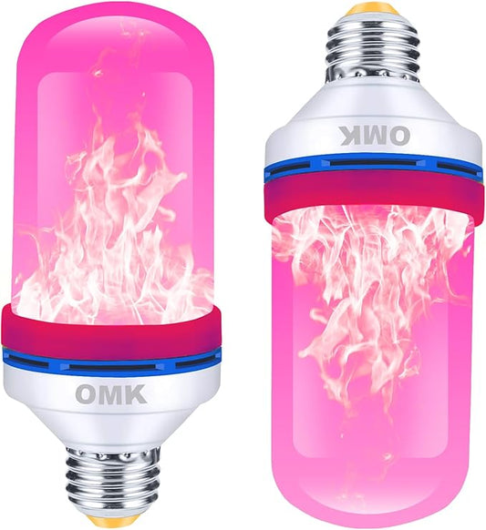 OMK Upgraded Pink LED Flame Light Bulb - Flickering E26 Base With Gravity Sensing for Indoor Outdoor Use, Holiday Christmas Vintage Flame Decorations