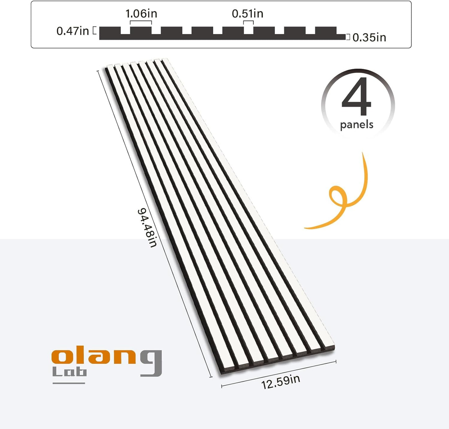 Olanglab Wood Slat Wall Panels, Wooden Acoustic Wall Panels, 94.5"x12.6" Each 3D Wall Panels for Interior Wall Decor, 4 Pack in Total 94.5"x50.4" (Gloss White)