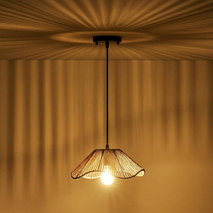 TERLEENART Hard Wired Rattan Pendant Lights Set of 2,Kitchen Island Pendant Lights with 12” Flower Shade,Boho Handwoven Paper Rope Rattan Ceiling Light for Living Room Dining Room Restaurant Foryer