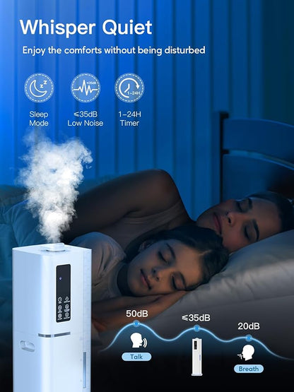 10L/2.64Gal Humidifiers for Bedroom, Top Fill Quiet Ultrasonic Cool Mist Humidifier Large Room, Covers 550ft², 60H Runtime, 24H Timer, 3 Mist Modes Humidifiers for Home, Office, Plants, White