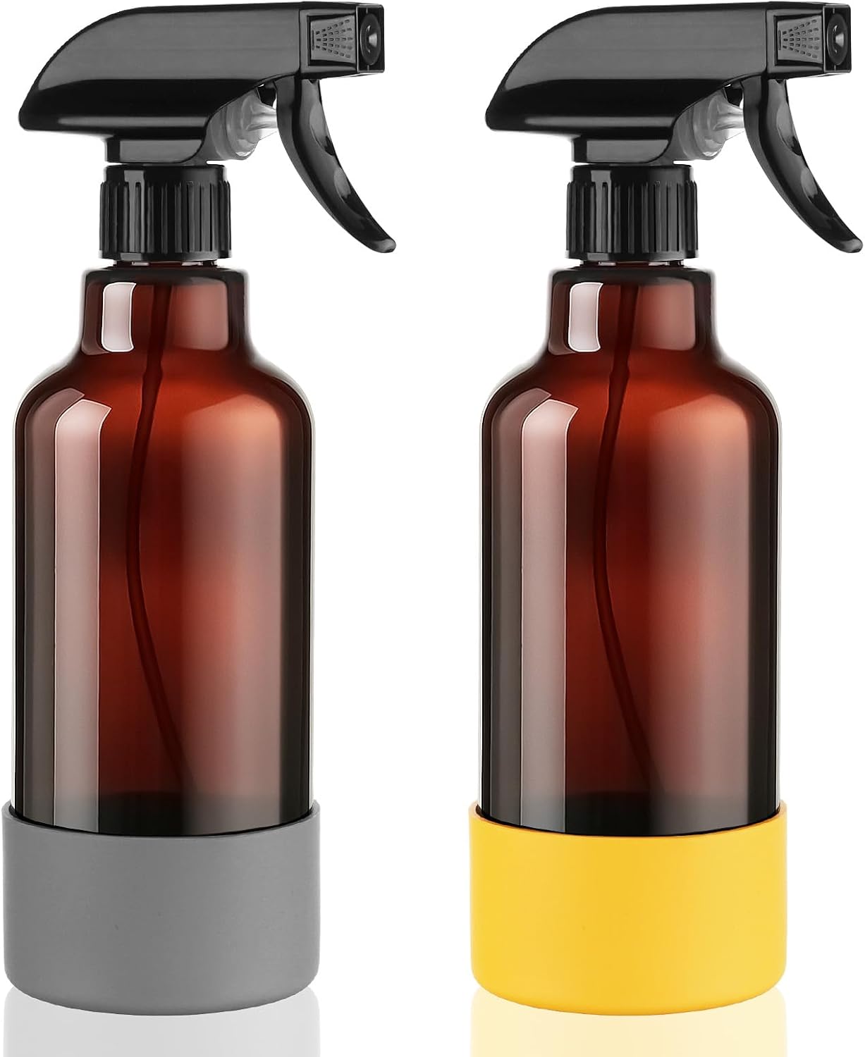 Glass Spray Bottles with Silicone Sleeve 16.9oz 2 Pack Empty Spray Bottle for Hair Mist/Stream Spraying for Cleaning Solutions, Plants, Essential Oils (Brown-grey&yellow)
