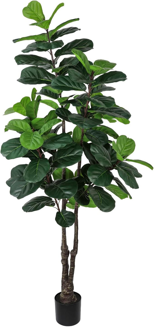 Fiddle Leaf Fig Tree Artificial Plants Indoor - 6ft Realistic Fake Plants Ficus Lyrata Trees, Faux Trees Indoor Floor Plant for Home Decor Living Room Office Christmas Housewarming Gifts