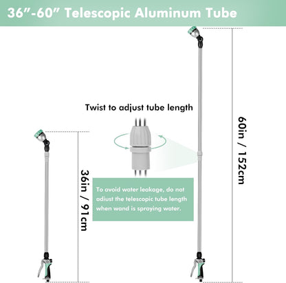 RESTMO 36”-60” Metal Watering Wand, Long Telescopic Tube | 180° Adjustable Ratcheting Head | 7 Spray Patterns | Flow Control, Garden Hose Sprayer to Water Hanging Baskets, Shrubs, Cyan