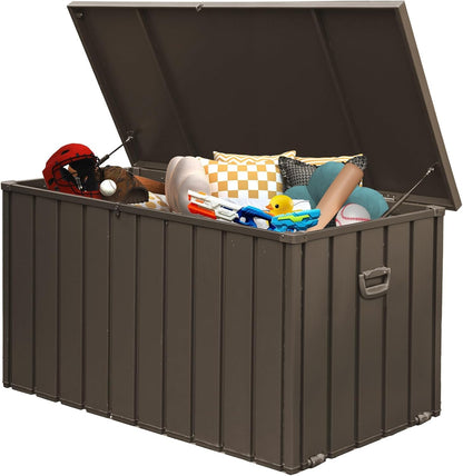 Domi Deck Box 200 Gallon, Waterproof Lockable Steel Outdoor Storage Container for Outside Cushions, Garden Tools and Pools Equipment