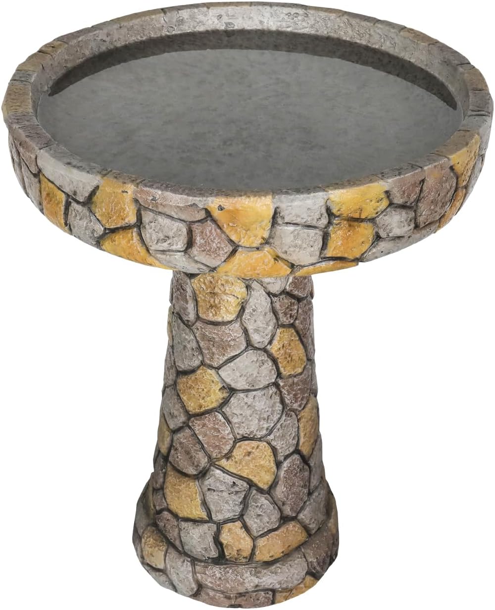 Outdoor Bird Bath - 24" H * 18.8" Φ Mosaic Stone Design BirdBath Perfect for Adding Interest to Your Garden, Patio, Backyard, Porch