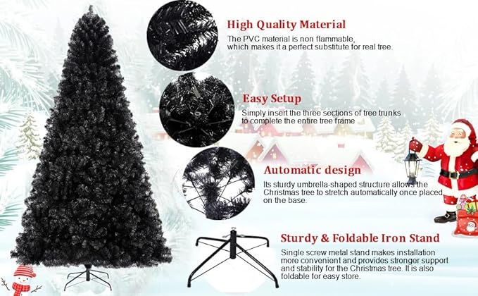 KTKDE 4ft Black Christmas Tree Artificial Christmas Tree Halloween Tree Decorations, Full Tree with 450 Branch Tips, Metal Stand, Easy Assembly Festival Celebration Xmas Tree for Home