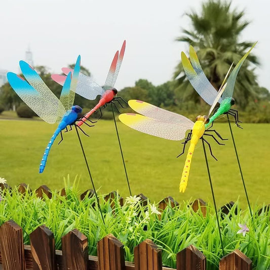 8pcs Dragonfly Hat Clip Realistic Fake Dragonflies Clip-On Garden Outdoor Decor Stakes Plastic Dragon Fly Clips Plant Decorations for Pots