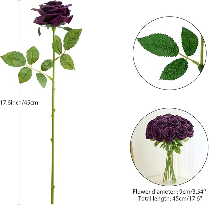 15pcs Fake Roses Artificial Silk Flowers Faux Rose Flower Long Stems Bouquet for Arrangement Wedding Centerpiece Party Home Kitchen Decor