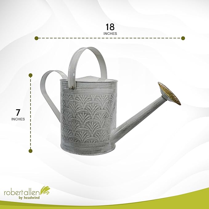 Headwind Aurora Antique White Metal Watering Can 2 Gallon – Galvanized Vintage Large Watering Metal Can for Indoor & Outdoor Garden Use by Robert Allen