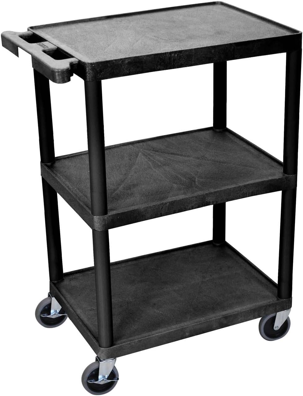 Luxor Multipurpose Storage Utility Cart 3 Shelves Structural Foam Plastic - Black