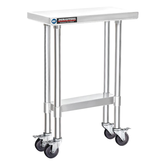 DuraSteel 24x12 NSF Stainless Steel Cart - Heavy Duty Rolling Food Prep Table with Undershelf - Metal Utility Cart for Commercial Restaurant Kitchen, Laundry, Side Mixer Stand