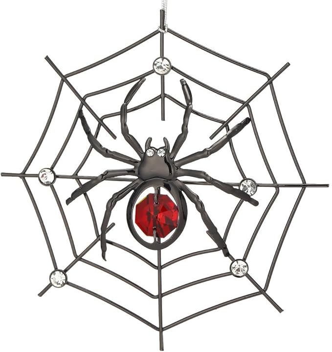 Matashi Black Spider Hanging Ornament for Christmas Tree w Red, Clear Crystals – Lucky Spider Web Decoration for Tree, Seasonal Decor Holiday Hanging Ornament Gift Inspired by Christmas Spider Legend