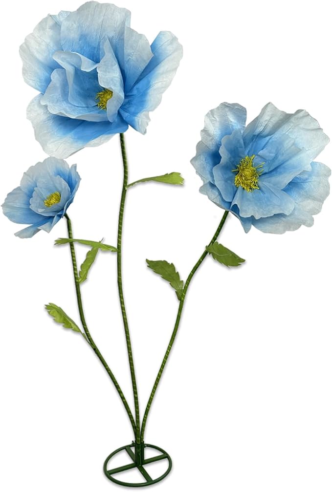 3Pcs Large Giant Artificial Flowers Decoration - Artificial Giant Paper Flowers for Wedding Graduation Bridal Shower Birthday Handcrafted Wall Backdrop Party Supplies (Blue)