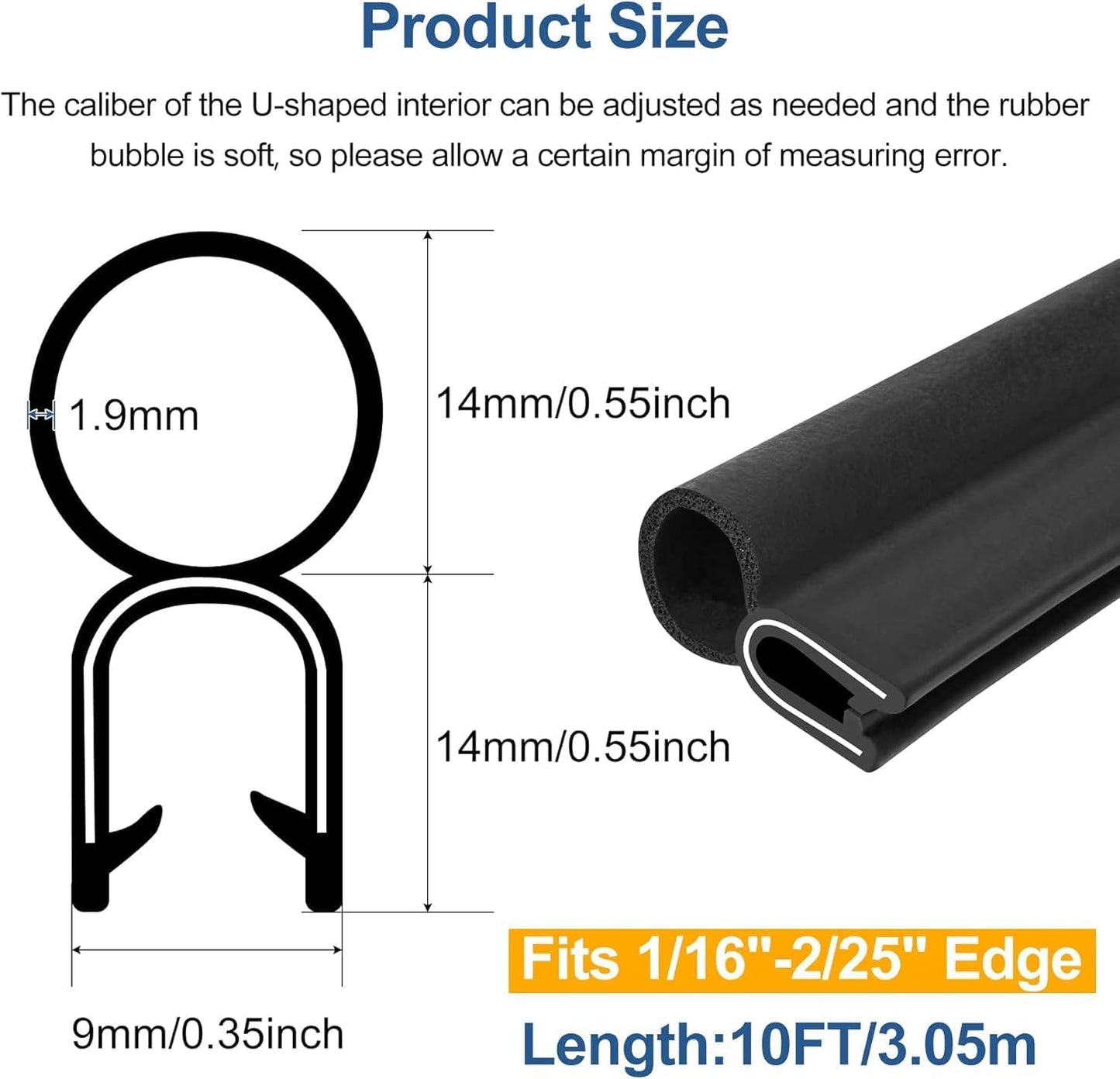 Kikerike Automotive Door Weather Stripping 25Ft Car Door Rubber Edge Trim Seal Strip Gasket with Top Bulb Easy to Install for Car Bus Camper Boat RV Truck Doors and Home Applications