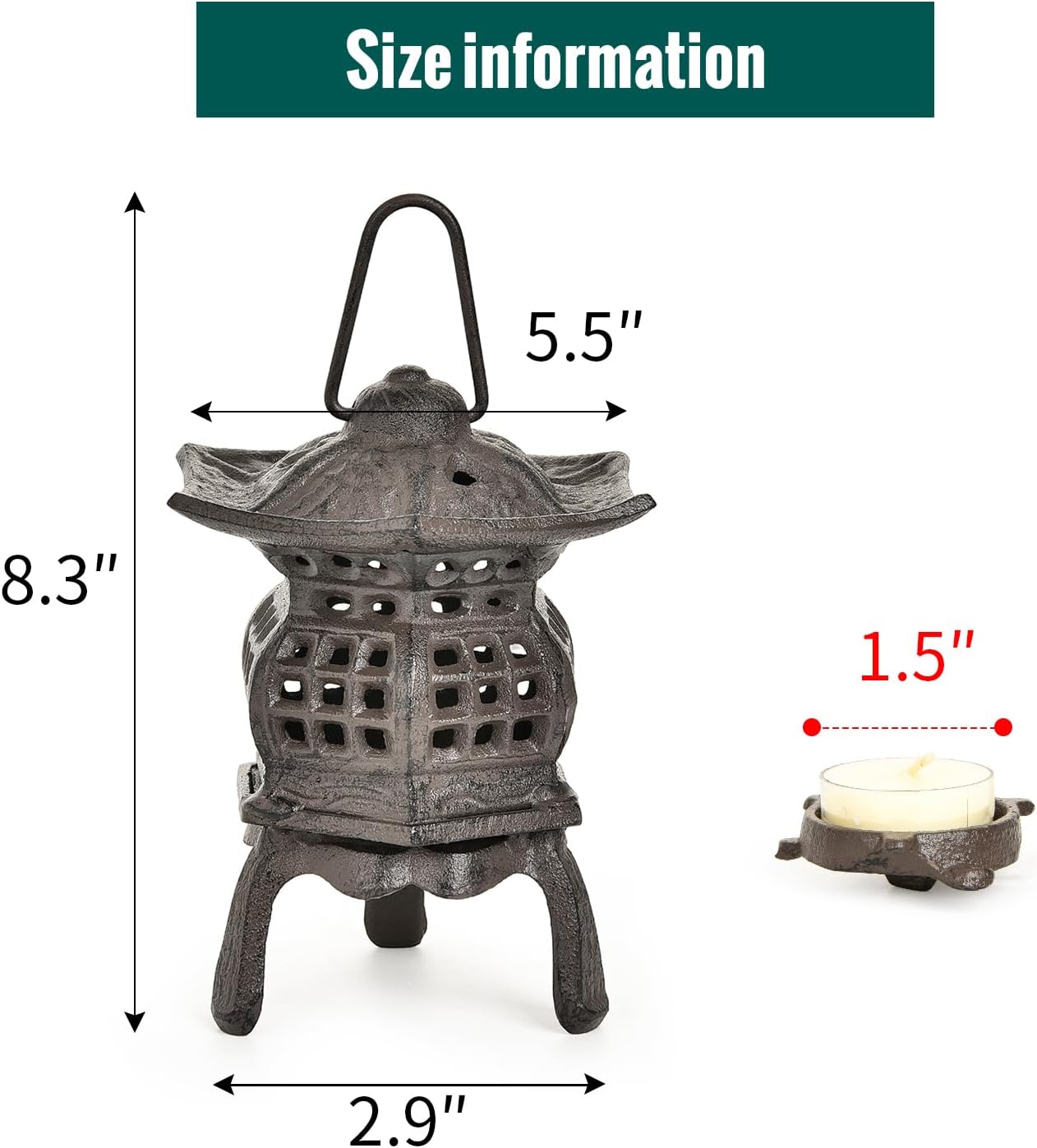 Sungmor Cast Iron Candle Holder, Decorative Garden Hanging Lantern, Vintage Tabletop Tealight Candle Holder, Home Porch Patio Decor, Candle Stand for Votive Candle, Flameless Candle