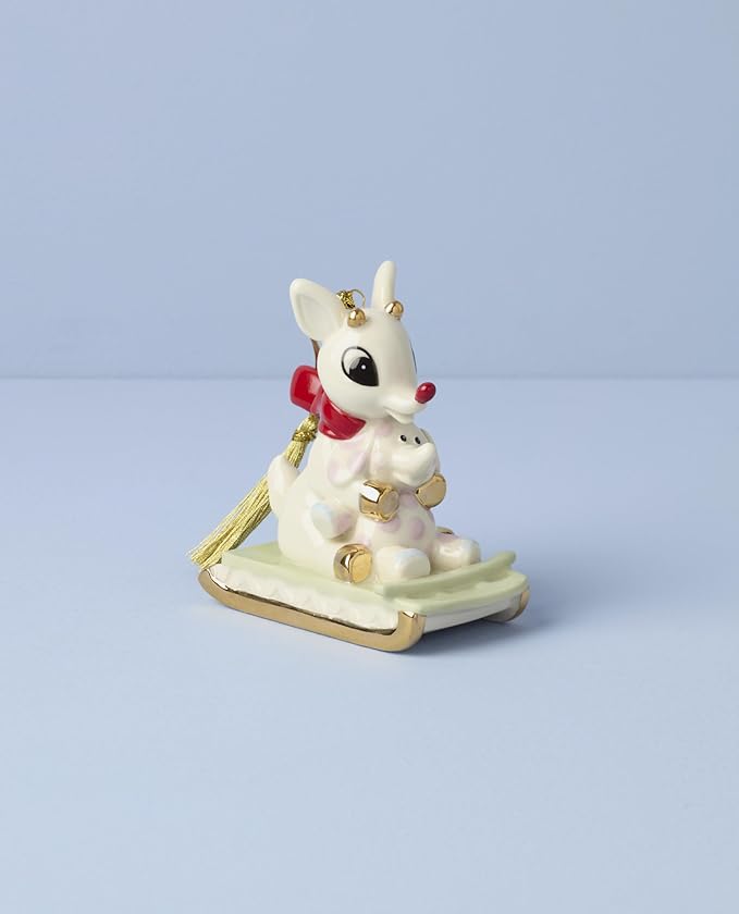 Lenox Ornaments, Rudolph and Misfit Elephant Christmas Ornament, Porcelain with Gold Accents and Hanging Cord for Christmas Tree Decoration, Winter Decorations, Winter Tree Ornaments (1 Piece)