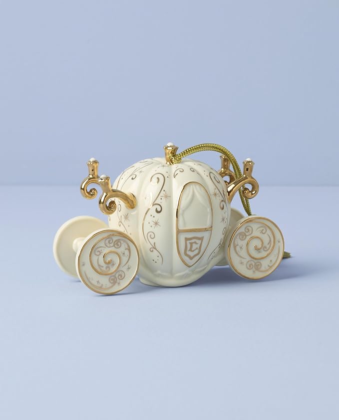 Lenox Ornaments, Porcelain Cinderellas Coach Ornament, Made from Porcelain with Gold Accents, Gold Cord for Christmas Tree Decoration, Christmas Decorations, Holiday Ornaments, Winter Decor (1 Piece)