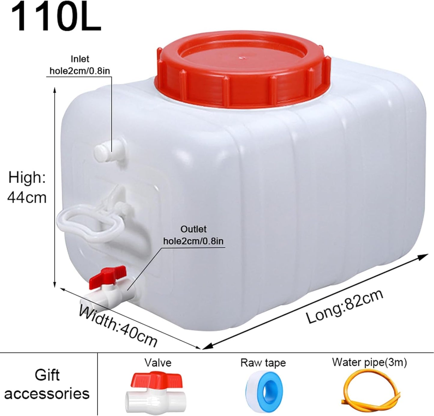 Water Storage Containers Water Carrier Plastic Water Tank with Tap Emergency Water Container 50L/80L/110L/200L Water Bucket Jug for Hiking Camping Driking Outdoors Indoors(Size:110L)