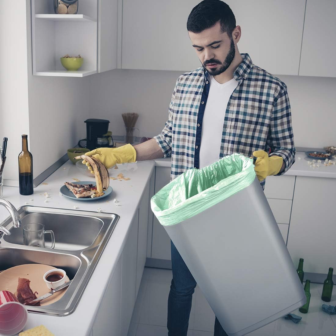 Primode Compostable Bags, 6 Gallon Food Scraps Yard Waste Bags, 100 Count, Extra Thick 0.87 Mil. ASTMD6400 Compost Bags Small Kitchen Trash Bags, Certified By BPI And TÜV AUSTRIA,