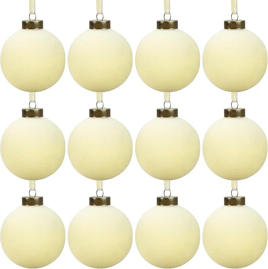 12 Pcs Velvet Christmas Balls Bulk Shatterproof Plastic Christmas Tree Decorations for Decorative Hanging Baubles (12, Beige, 2.36Inch)