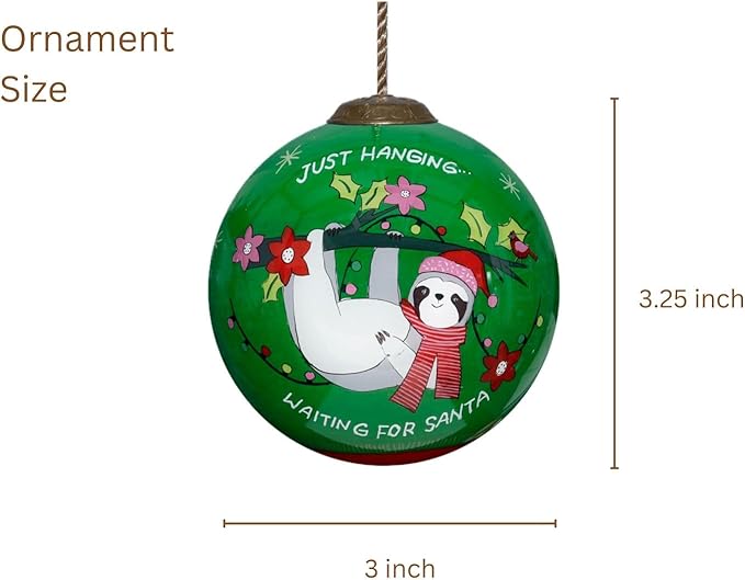 Sloth Christmas Ornament – Hand-Painted Glass Sloth Ornament for Christmas Tree–Sloth Christmas Decorations – Fun Sloth Gift for Women