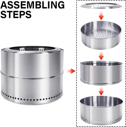 HGD 16 inch Smokeless Firepit, Stainless Steel Fire Pits, Smokeless Fire Pit for Outside with Carry Bag for Camping Backyard Patio Garden Picnic