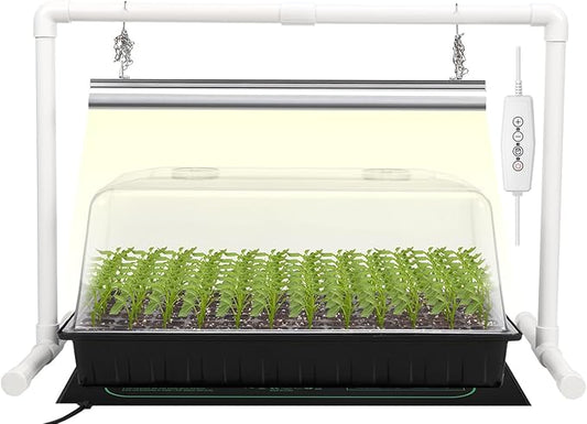 SOLIGT 1020 Size Seed Starter Kit with Grow Light and Heat Mat – 7" Humidity Dome, 6x12 Cell Seed Starter Tray, Bright-Adjustable with 8/12/18H Timer & Stand for Seed Starting & Seedling Propagation