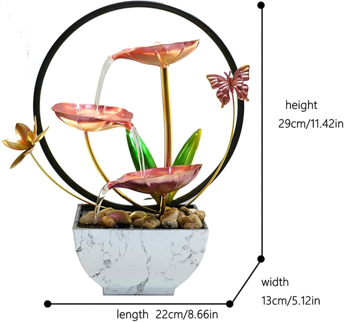 Pink Indoor Table Top Indoor Relaxation Water Fountain, Waterfall, Small Fountains with LED Lights Zen Meditation Fountains.