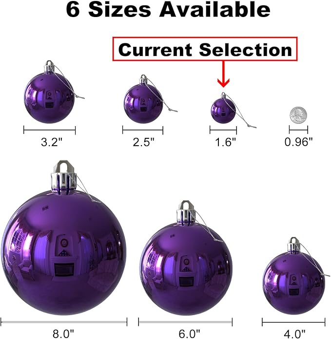 GameXcel Christmas Balls Ornaments for Xmas Tree - Shatterproof Christmas Tree Decorations Small Hanging Ball Purple & Silver 1.6 Inch x 36 Pack