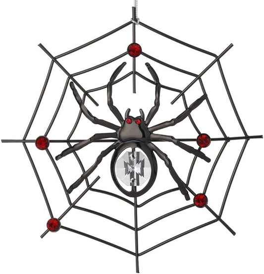 Matashi Black Spider Hanging Ornament for Christmas Tree w Clear, Red Crystals – Lucky Spider Web Decoration for Tree, Seasonal Decor Holiday Hanging Ornament Gift Inspired by Christmas Spider Legend
