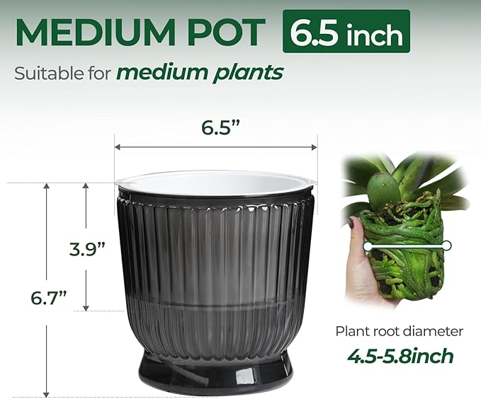 T4U 6 Inch Self Watering Pots for Indoor Plants, 4 Pack Self Watering Planter, Self Watering Pot with Reservoir, Small Self Watering Pots for Plants, African Violets (4 Pack, 6", Translucent Gray)