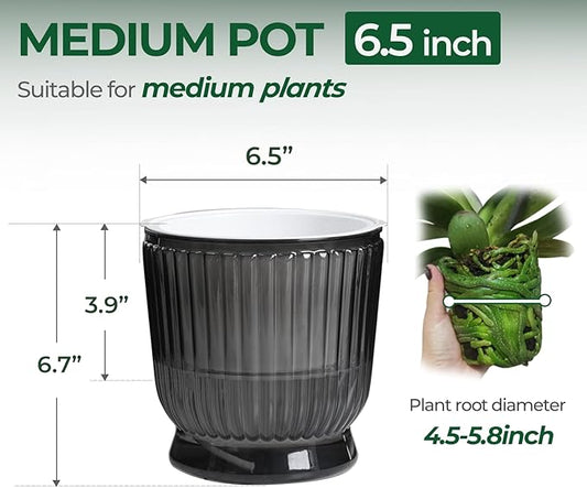 T4U 6 Inch Self Watering Pots for Indoor Plants, 4 Pack Self Watering Planter, Self Watering Pot with Reservoir, Small Self Watering Pots for Plants, African Violets (4 Pack, 6", Translucent Gray)