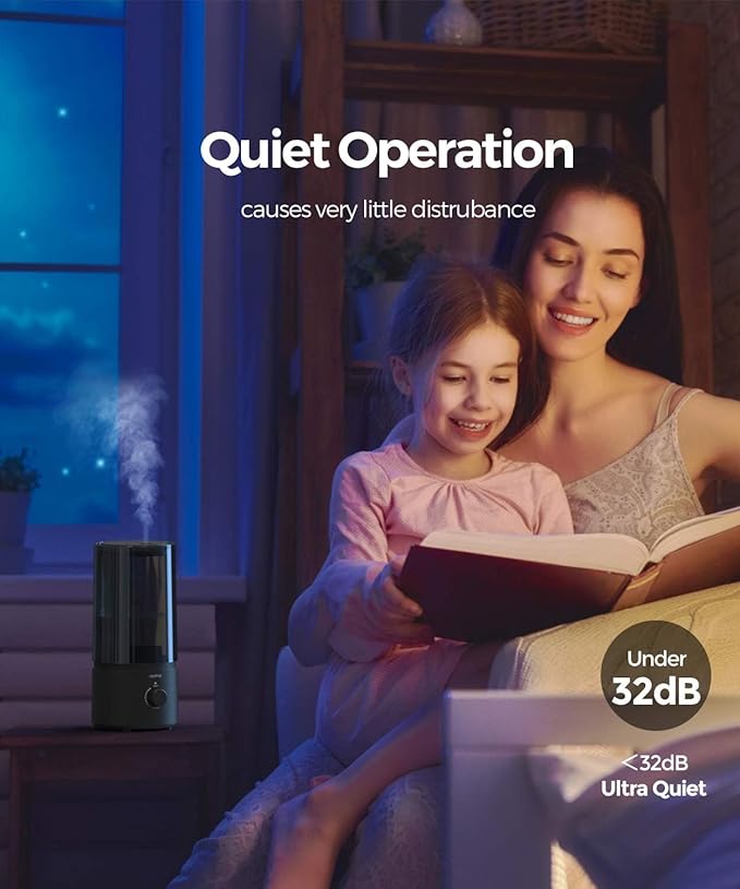 raydrop Humidifiers for Bedroom, raydrop Cool Mist Humidifiers for Babies, 1.0L Quiet Ultrasonic Humidifier, Space-Saving, Filterless, Auto Shut Off - (0.26 Gallon, US 110V)