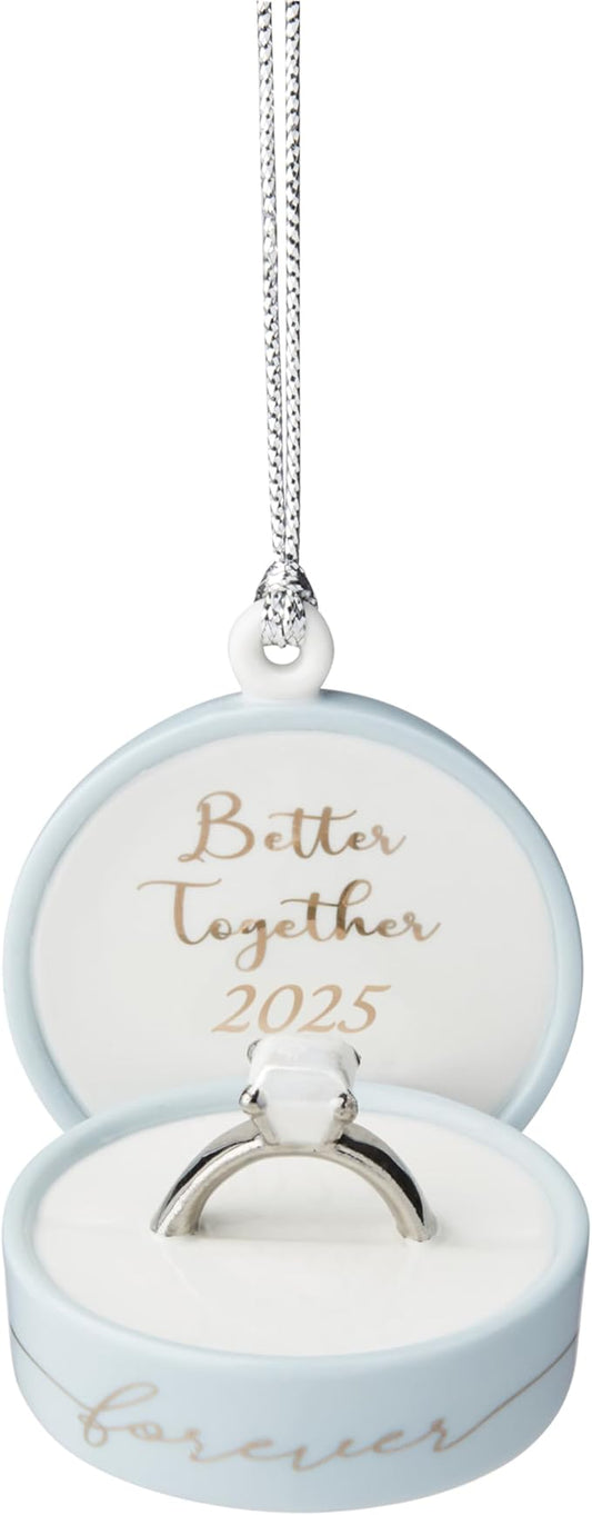 Lenox Ornament, 2025 Together Forever Porcelain Ring Box Ornament, Ring Box Design Christmas Tree Decoration with Silver Accents, Christmas Decor, Holiday Decor, Winter Decorations (Blue, 1 Piece)