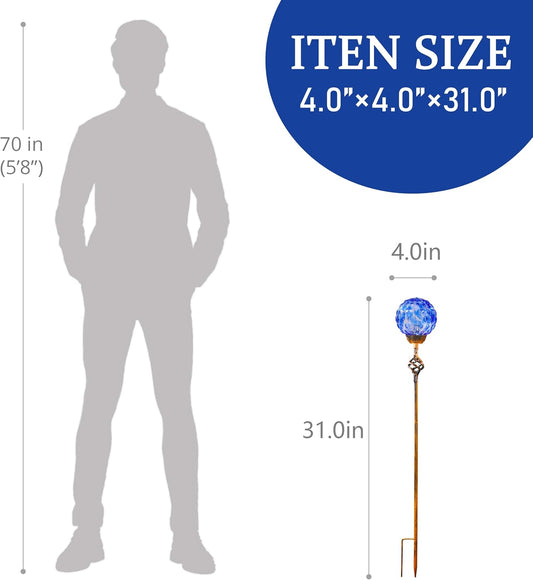 Garden Solar Lights Outdoor, Decorative LED Honeycomb Glass Ball Garden Stake, Glass and Metal Outdoor Decoration, 4 x 31 Inch (Dark Blue)