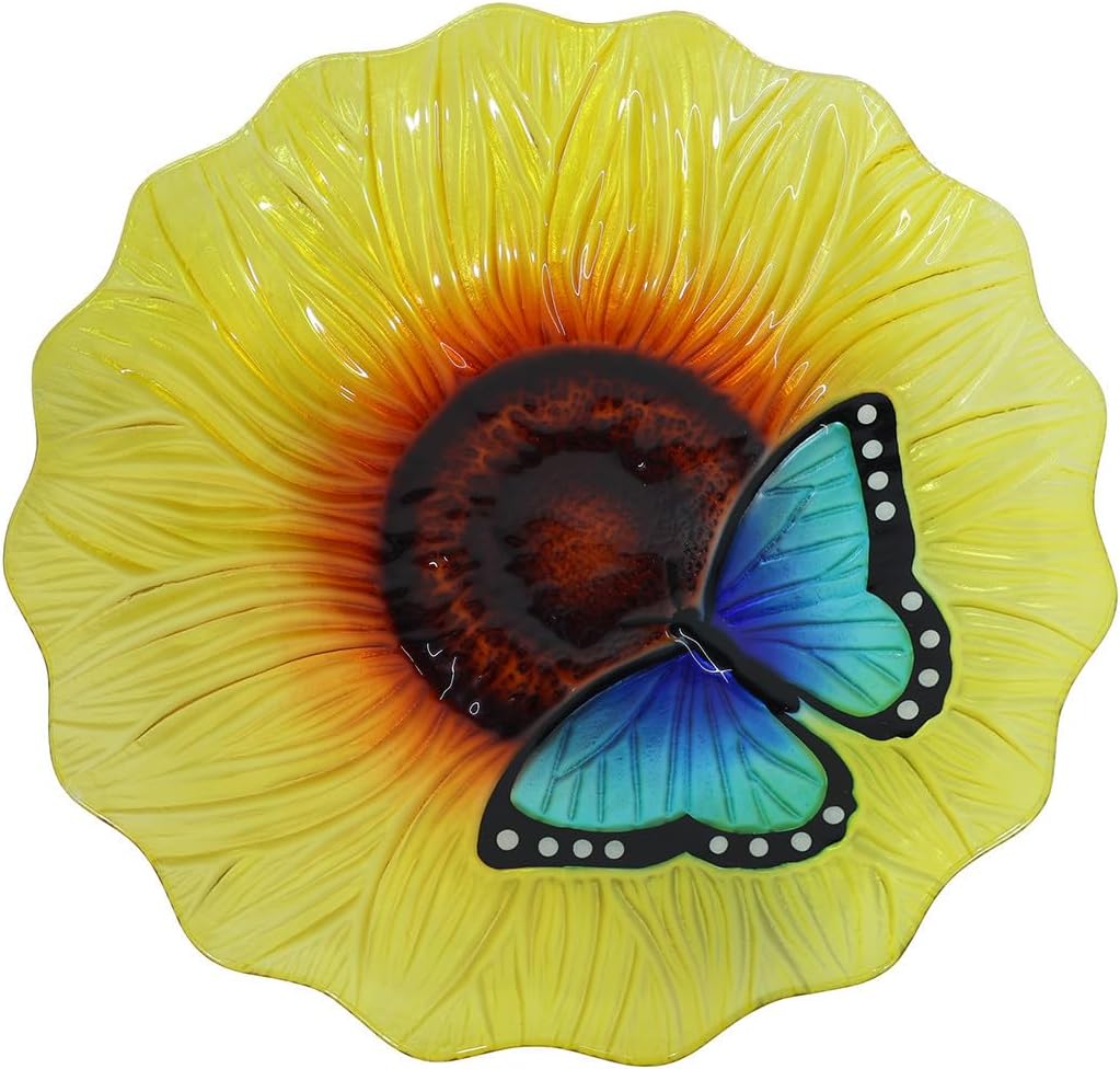 Briarwood Lane Butterfly and Sunflower Glass Bird Bath