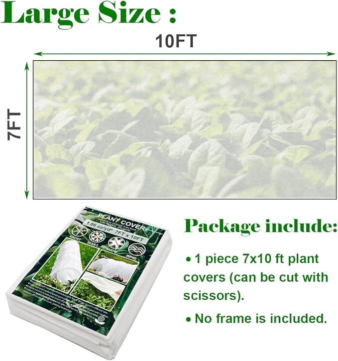 Plant Covers Freeze Protection, Antifrost Cover 7ft×10ft Reusable Rectangle Frost Protection Floating Row Cover Plant Blanket Garden Winterize Cover for Cold Weather Snow