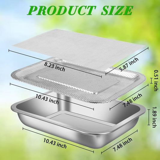 Picowe Stainless Steel Sprouting Trays Seed Sprouting Kit with Stainless Steel Mesh Tray Seed Starter Tray Seed Sprouting Kit (2pack, 10.4 x 7.7inch)