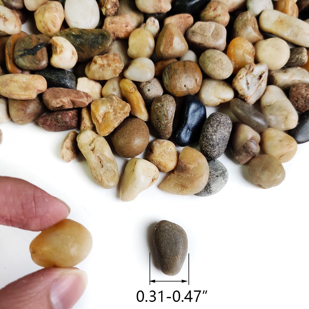 HappyFiller 2 LB Natural River Rocks Decorative Pebbles Polished Terrarium Stones Assorted Colors for Indoor Garden Plants Top Dressing Soil Cover,Aquarium Fish Turtle Tank Decor,Zen Garden