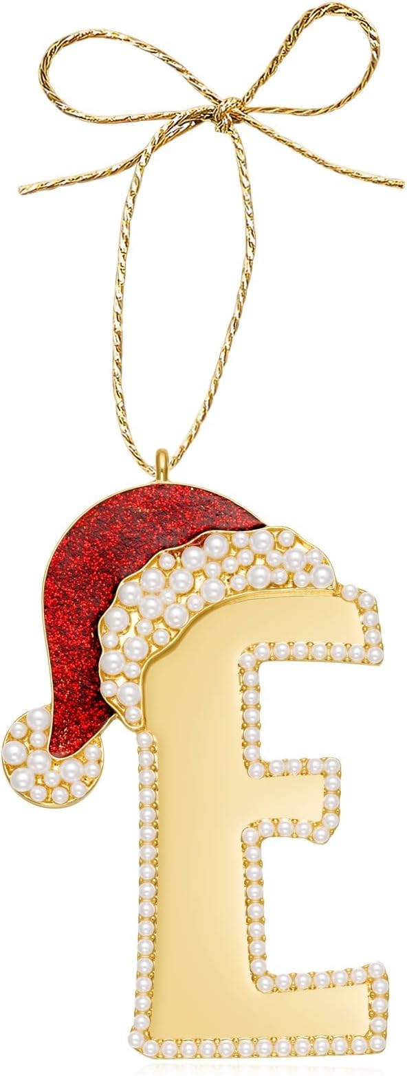 2025 Christmas Initial Ornaments, Letter E Ornaments for Xmas Tree,Hanging Christmas Red Hat Ornament Gift for Mother Best Friends Sister Wife|E-Letter Ornament