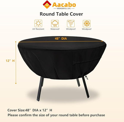 Round Patio Table Cover,Suitable for 48 Inch Diameter Patio Round Table,Waterproof Heavy Duty Round Outdoor Coffee Table Cover,Black