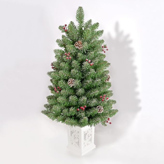 3 Ft Pre-Lit Christmas Tree, Artificial Christmas Tree with 78 Led Lights,8-Mode Battery Box,Timer Battery,Red Berry,Christmas Decoration for Home, Office,Fireside,Easy Installation